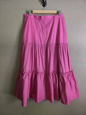 NWT Polo Ralph Lauren Pink Tiered Cotton Midi Skirt 12